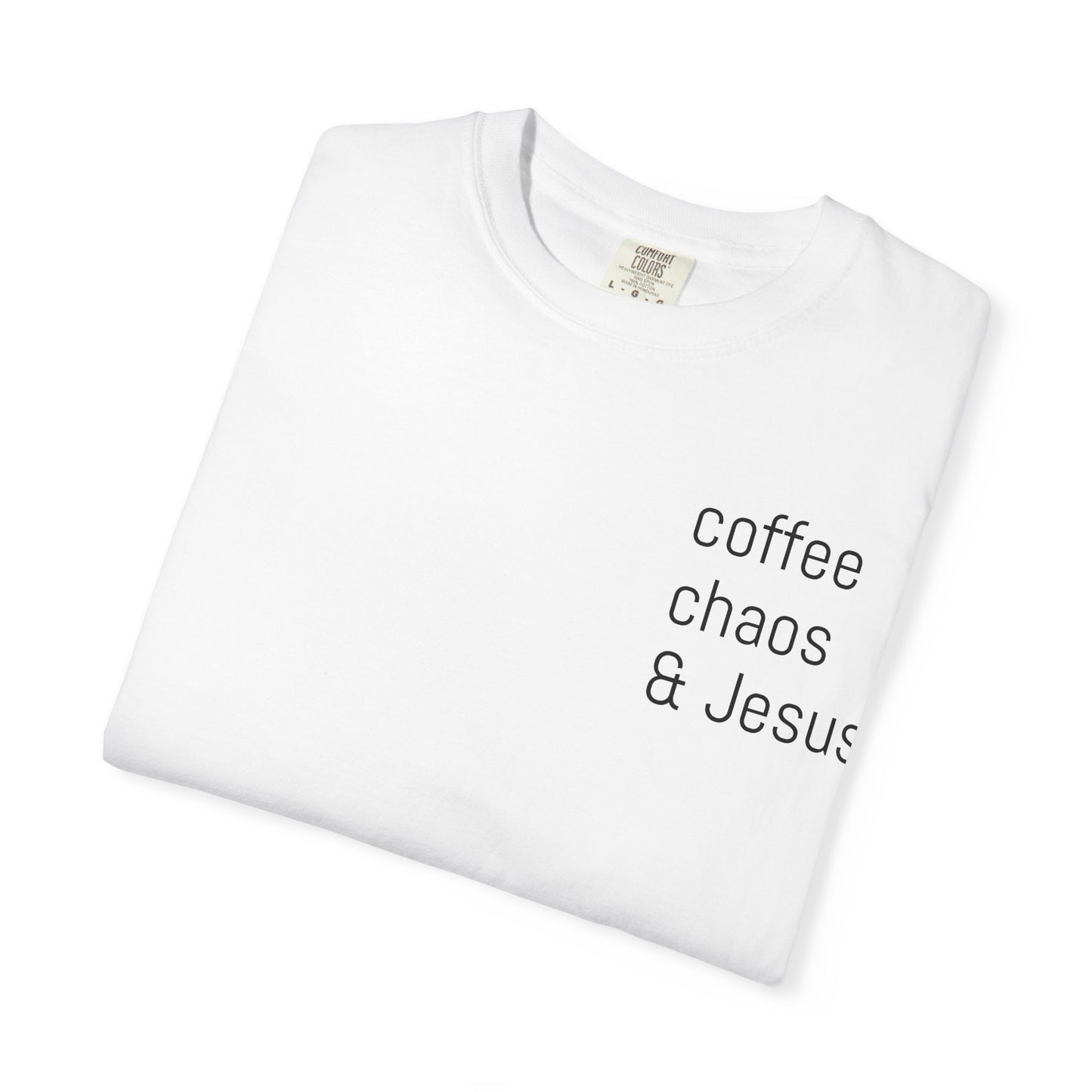Blessed Mama T-Shirt — Floral Wreath 'Coffee Chaos & Jesus' Christian Mom Tee